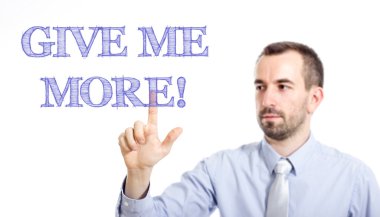 Daha - mavi metin ile genç işadamı ver