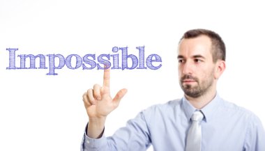 Impossible - mavi metin ile genç işadamı