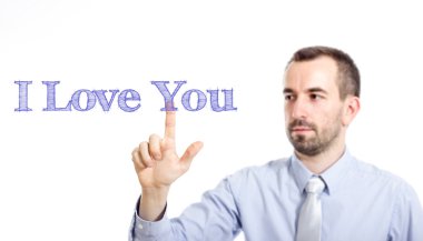 Ben seni - mavi metin ile genç işadamı