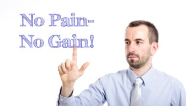 Hayır hayır kazanç - mavi metin ile genç işadamı ağrı