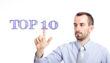 Top 10 - mavi metin ile genç işadamı