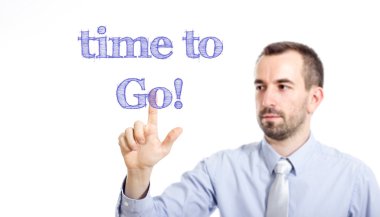 Gitme vakti - mavi metin ile genç işadamı