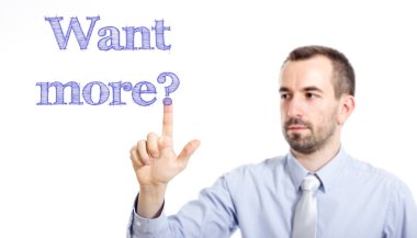 Daha ister misin? -Mavi metinle genç işadamı