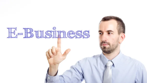 E-business - Giovane imprenditore con testo blu — Foto Stock