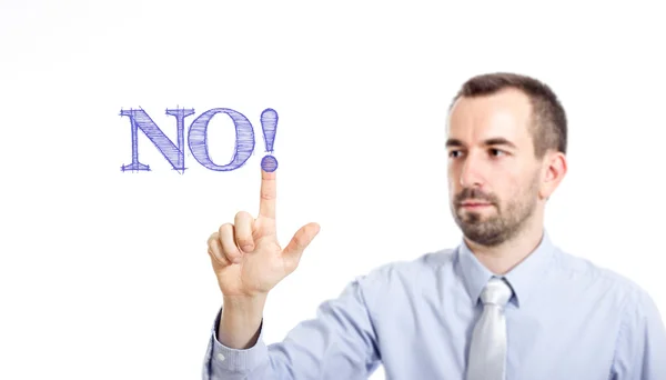 No! - Giovane imprenditore con testo blu — Foto Stock