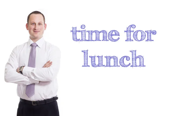 Hora del almuerzo - Joven hombre de negocios con texto azul —  Fotos de Stock