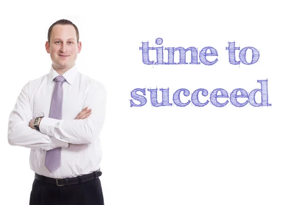 Время для успеха - Молодой бизнесмен с синим текстом — стоковое фото