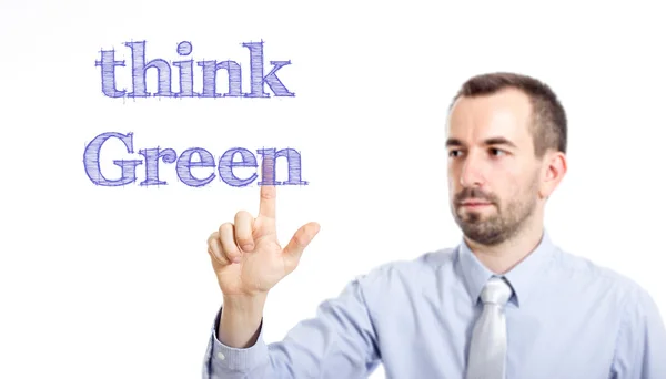 Think Green - Giovane imprenditore con testo blu — Foto Stock