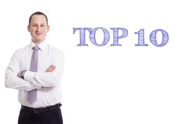 Top 10 - młody biznesmen z niebieskim — Zdjęcie stockowe