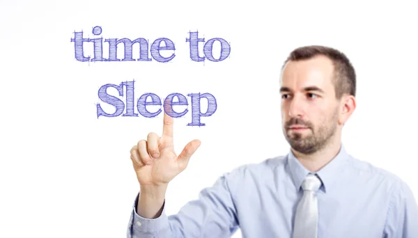 Dags att sova - ung affärsman med blå text — Stockfoto