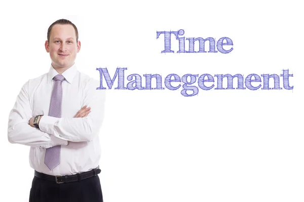 Time Management - ung affärsman med blå text — Stockfoto