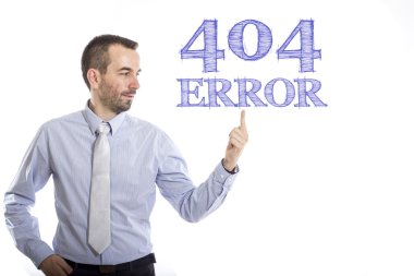 404 hatası - mavi metin ile genç işadamı