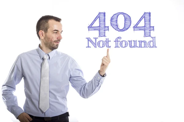 404 hittades inte - ung affärsman med blå text — Stockfoto