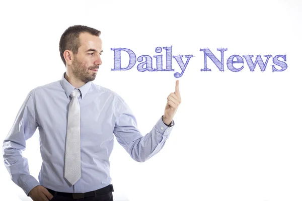 Daily News - Young businessman with blue text — Stock Photo, Image