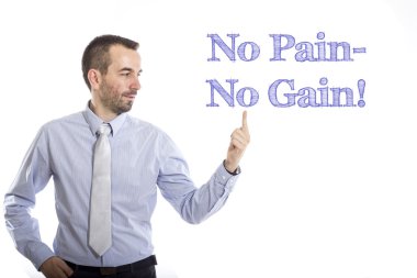 Hayır hayır kazanç - mavi metin ile genç işadamı ağrı