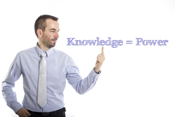 Poder del conocimiento - Joven hombre de negocios con texto azul —  Fotos de Stock