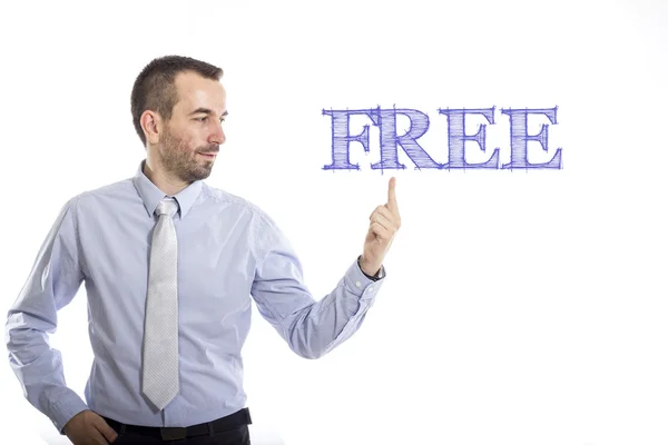 Free - Young businessman with blue text — Stock Photo, Image