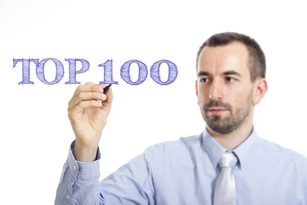 トップ 100 - 青いテキストで青年実業家 — ストック写真