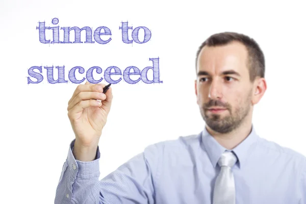 Tempo para ter sucesso - Jovem empresário com texto azul — Fotografia de Stock