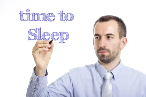 Ideje, hogy aludni - fiatal üzletember, kék szöveggel — Stock Fotó