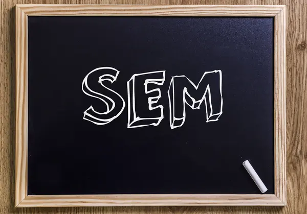 SEM - New chalkboard with 3D outlined text — Stock Photo, Image