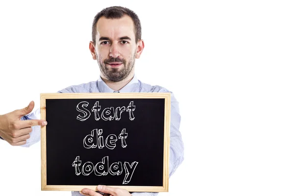 Inizia la dieta oggi - Giovane uomo d'affari con lavagna — Foto Stock