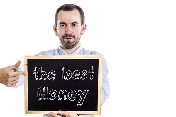 最高の蜂蜜 - 黒板で青年実業家 — ストック写真