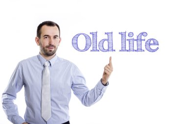 Eski hayat - mavi metin ile genç işadamı