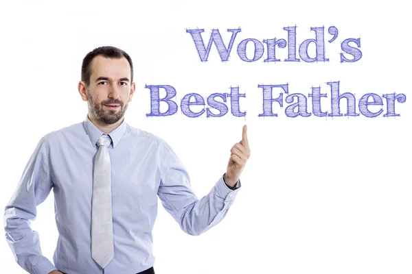 Světově nejlepší otec - mladý podnikatel s modrým textem — Stock fotografie