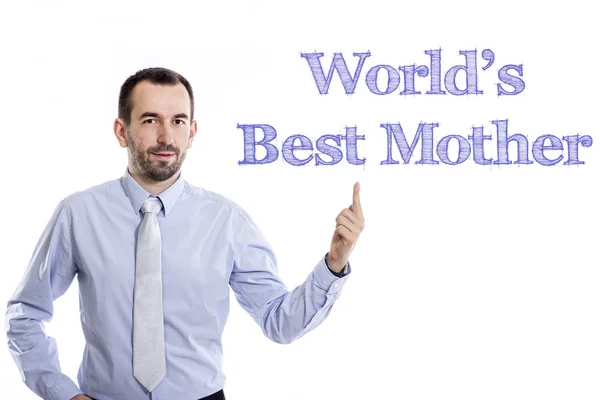 World's Best Mother - Young businessman with blue text — Stock Photo, Image