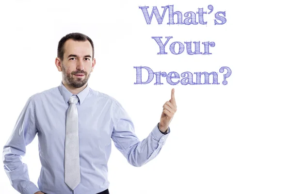 Qual è il tuo sogno? - Giovane imprenditore con testo blu — Foto Stock