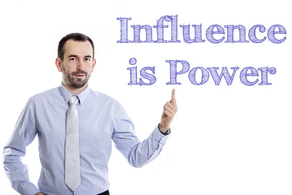 Influenza è il potere - Giovane uomo d'affari con testo blu — Foto Stock
