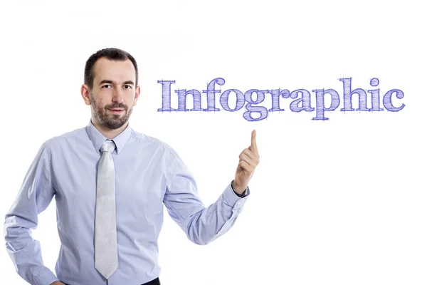 Infographic - Young businessman with blue text — Stock Photo, Image