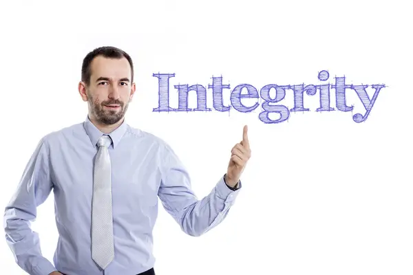 Integralność - młody biznesmen z niebieskim — Zdjęcie stockowe