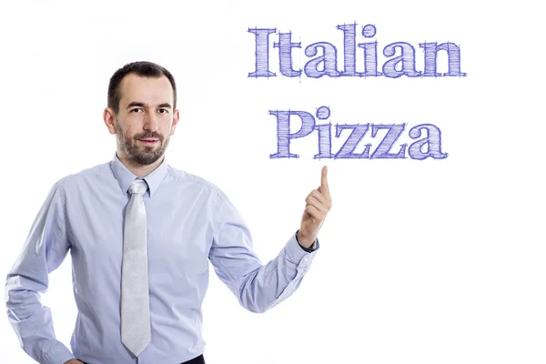 Італійська піца - Молодий підприємець з синім тексту — стокове фото