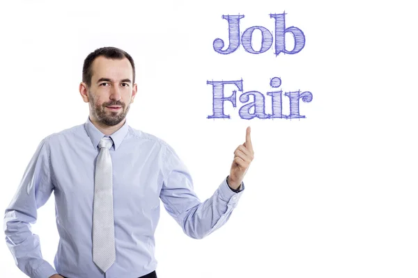 Job Fair - Young businessman with blue text — Stock Photo, Image