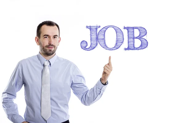 JOB - Joven hombre de negocios con texto azul — Foto de Stock