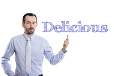 Delicious - mavi metin ile genç işadamı