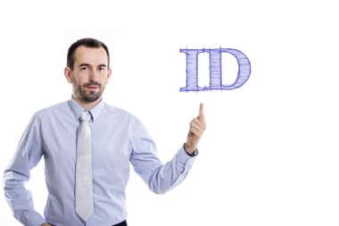 ID - mavi metin ile genç işadamı