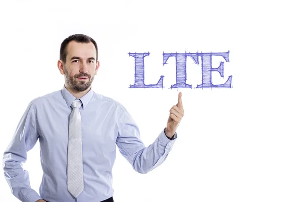 LTE - Young businessman with blue text — Stock Photo, Image