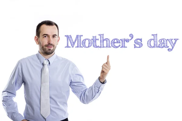 Dia das mães - Jovem empresário com texto azul — Fotografia de Stock
