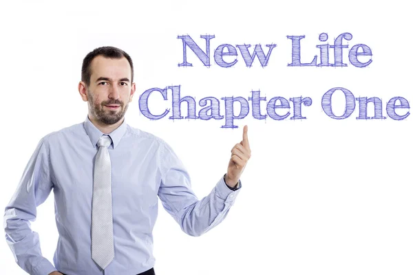 New Life Capítulo Um - Jovem empresário com texto azul — Fotografia de Stock