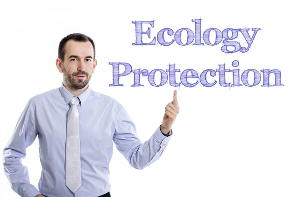 Umweltschutz - Jungunternehmer mit blauem Text — Stockfoto
