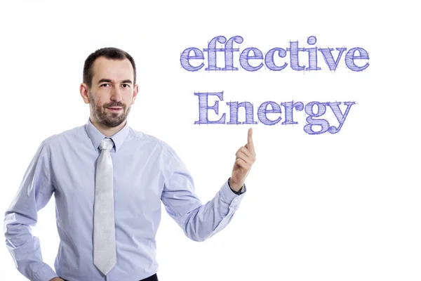 Energia eficaz - Jovem empresário com texto azul — Fotografia de Stock