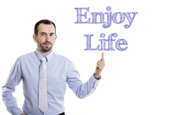 Απολαύστε τη ζωή - νέος επιχειρηματίας με μπλε κείμενο — Φωτογραφία Αρχείου