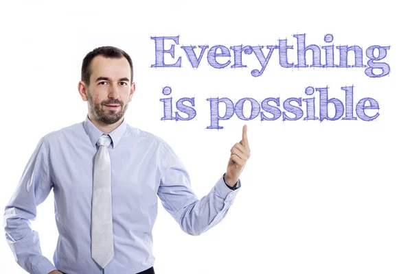 Everything is possible - Young businessman with blue text — Stock Photo, Image