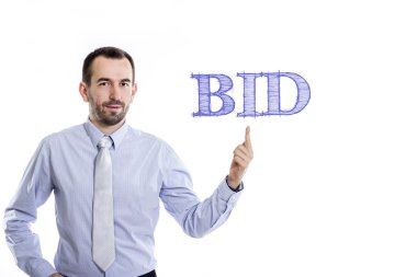 Teklif - mavi metin ile genç işadamı