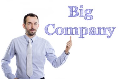 Büyük şirket - mavi metin ile genç işadamı