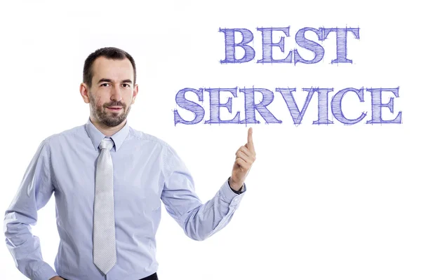 BEST ServiceICE - молодий бізнесмен з синім текстом — стокове фото