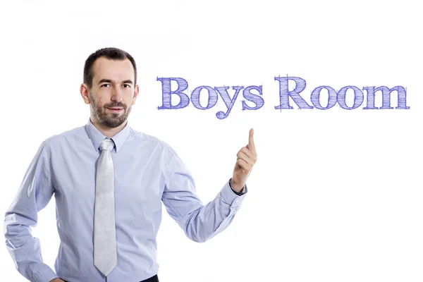 Boys Room - Young businessman with blue text — Stock Photo, Image